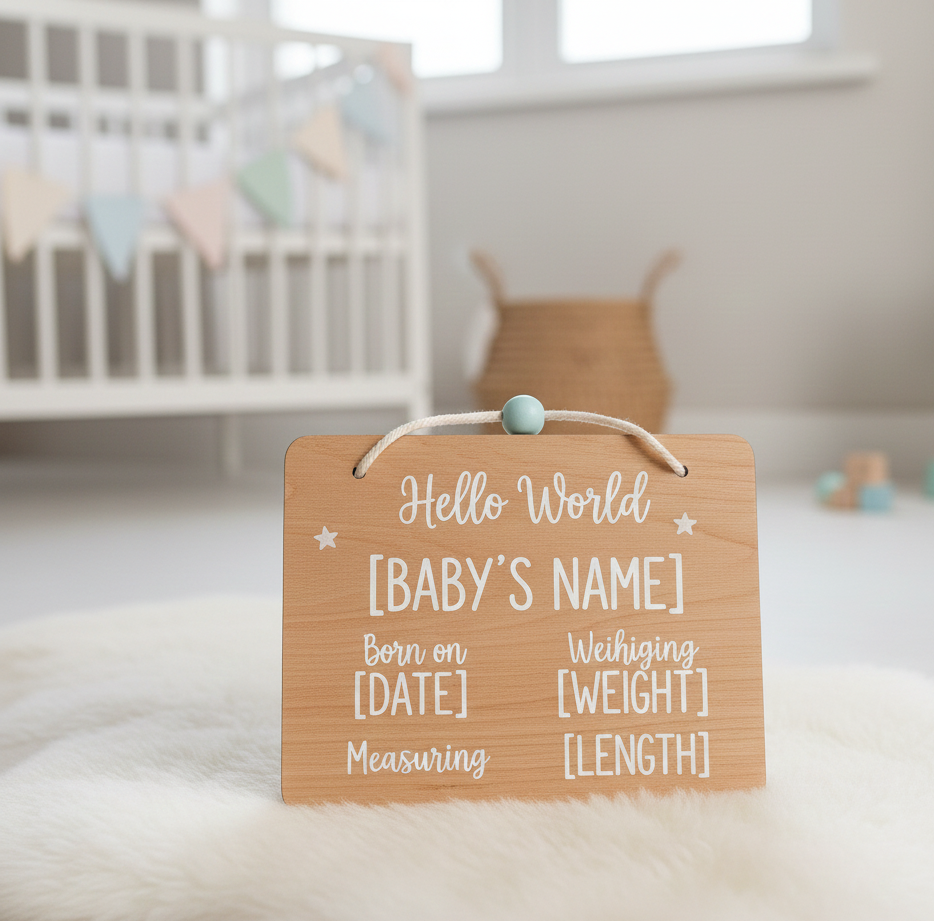 Personalized Wooden Baby Announcement Board